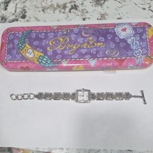 Brighton Silver-Tone Square Face Link Bracelet Watch with Decorative Tin